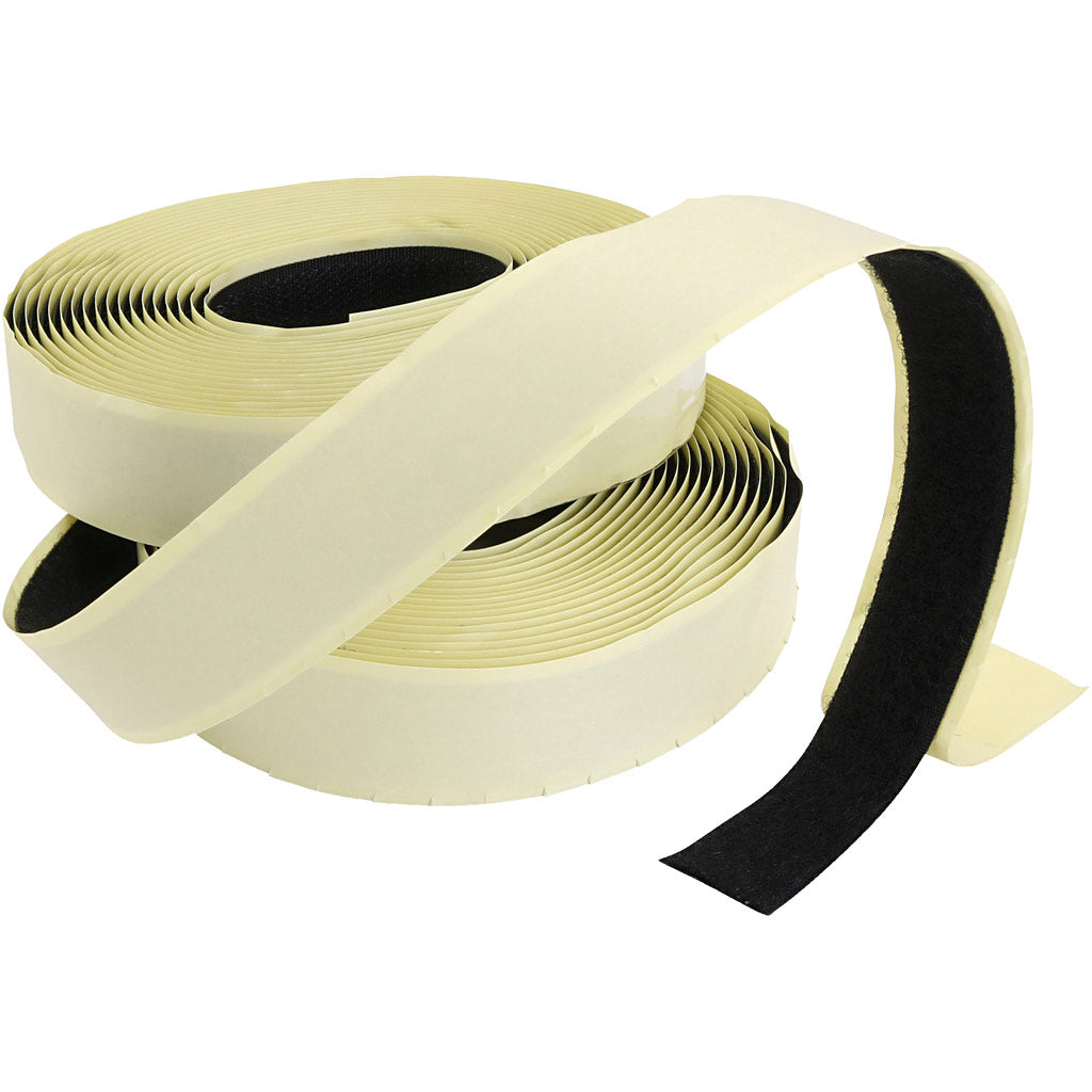Cinta de velcro, autoadhesiva, grosor 2 cm, negra, 25 m 1 caja