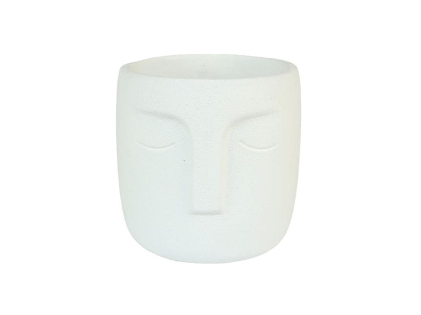 Hbx natural living bloempot dongo met gezicht h14.8cm wit