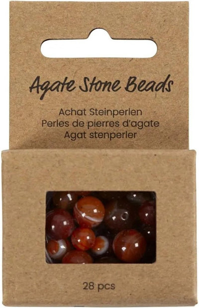 Creativ company agate beads, d 6+8+10 mm, hole size 0.9-1 mm, approx. 28 pieces, burnt orange, red, 28 pieces 1 box