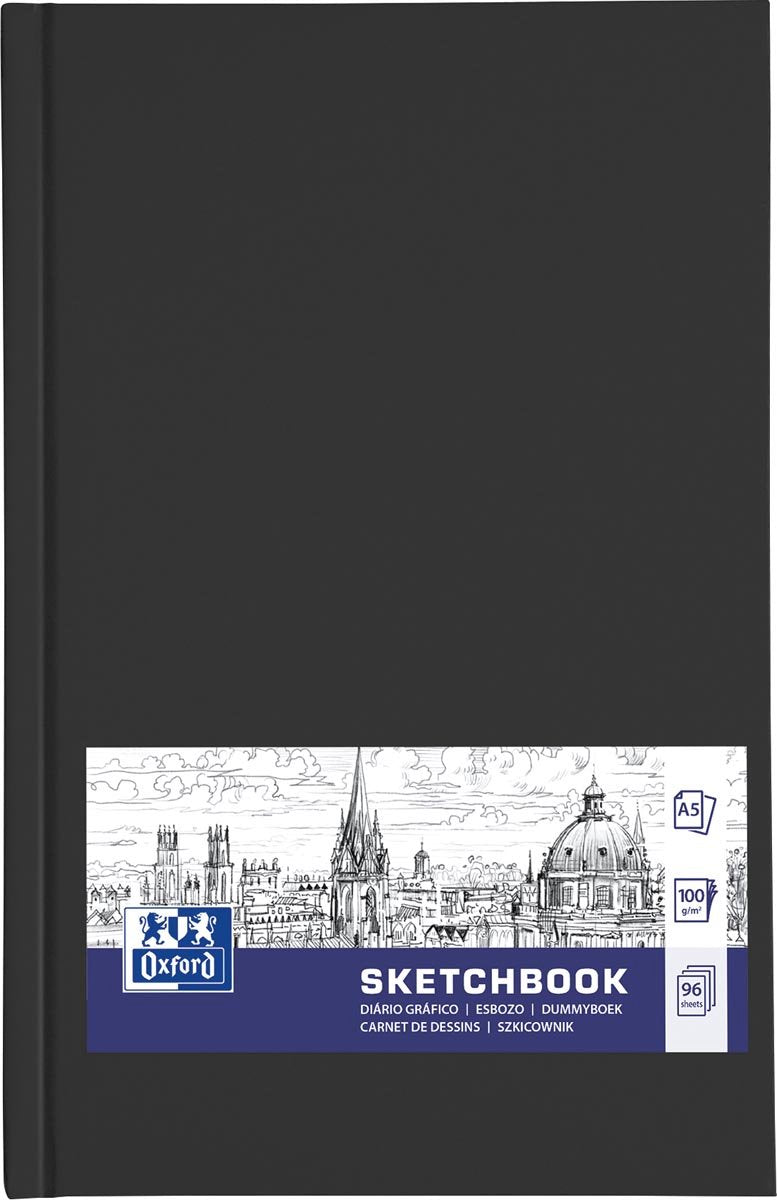 Oxford schetsboek - a5 - 96 vel - 100g papier - harde kaft - zwart