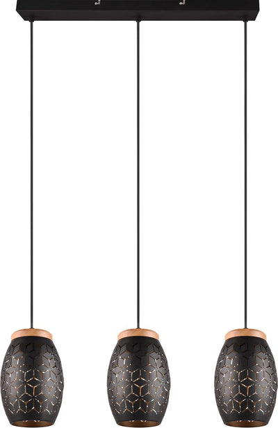 Rl live your light reality bidar - hanglamp - zwart-goud - excl. 3x e27 4 w - voetschakelaar - zwenkbaar