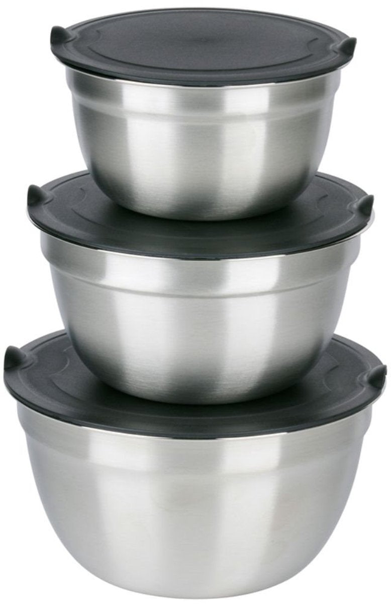 Cuencos Alpina de acero inoxidable de 3 piezas con tapa - ensaladera para ensaladas - cuenco para mezclar con tapa - cuencos para mezclar y guardar - cuenco para aperitivos