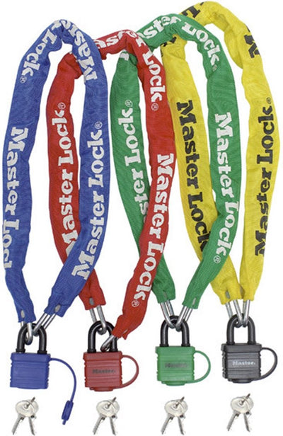 Catena in acciaio Masterlock 90 cm x ø 6 mm - lucchetto 40 mm con 2 chiavi custodia in nylon - colore