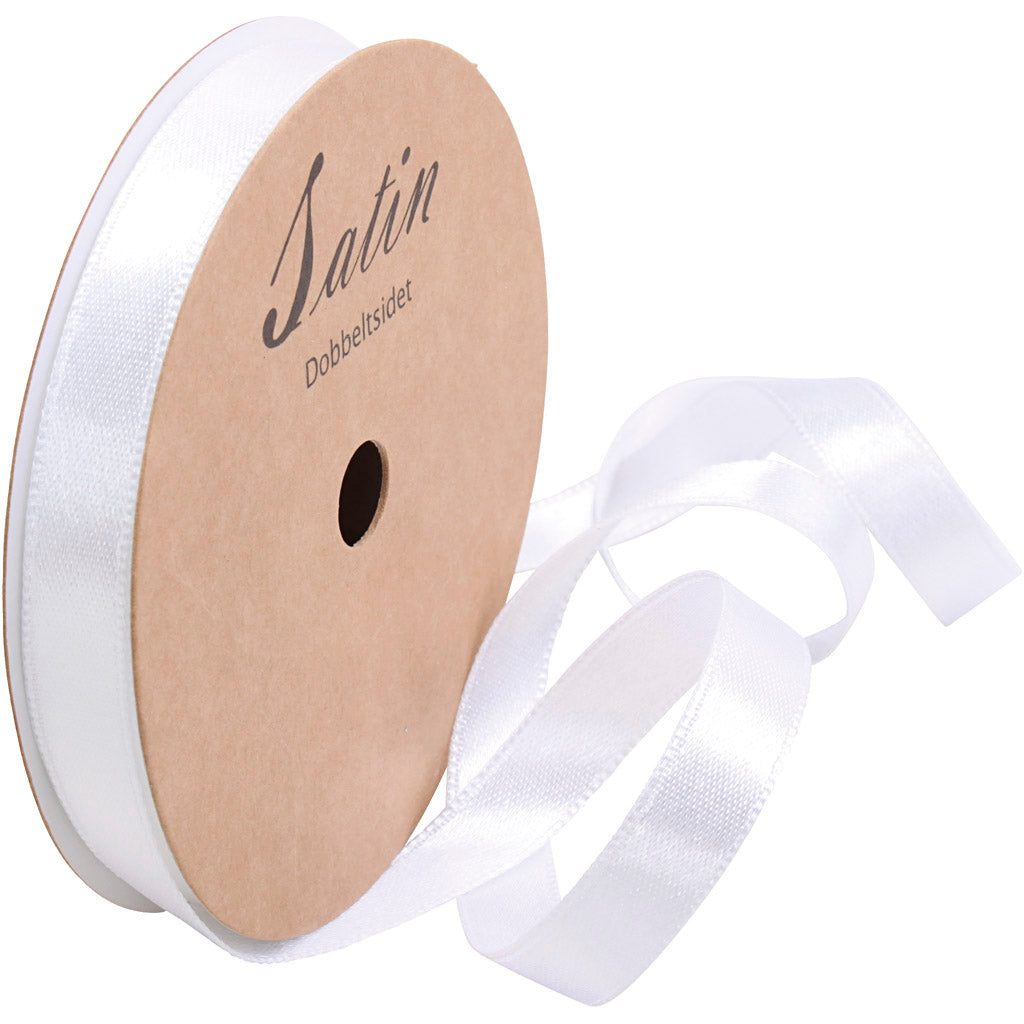 Creativ Company Satin Ribbon, B: 10 mm, blanco, 10 m 1 rollo