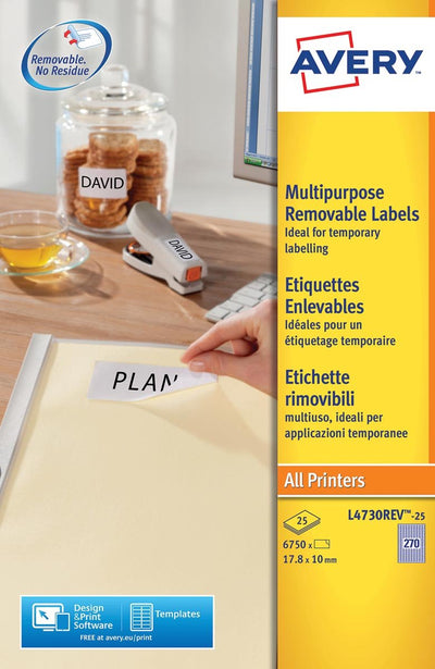 Avery zweckform label avery ilk 17 - 8x10mm white np 25 sheets 270 labels per sheet