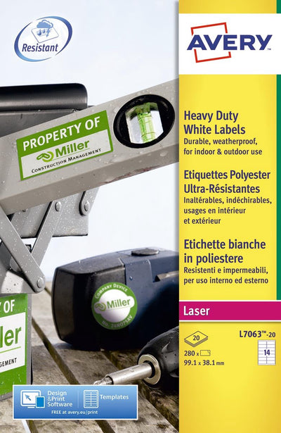 Etichette Avery bianche per carichi pesanti - laser - l7063