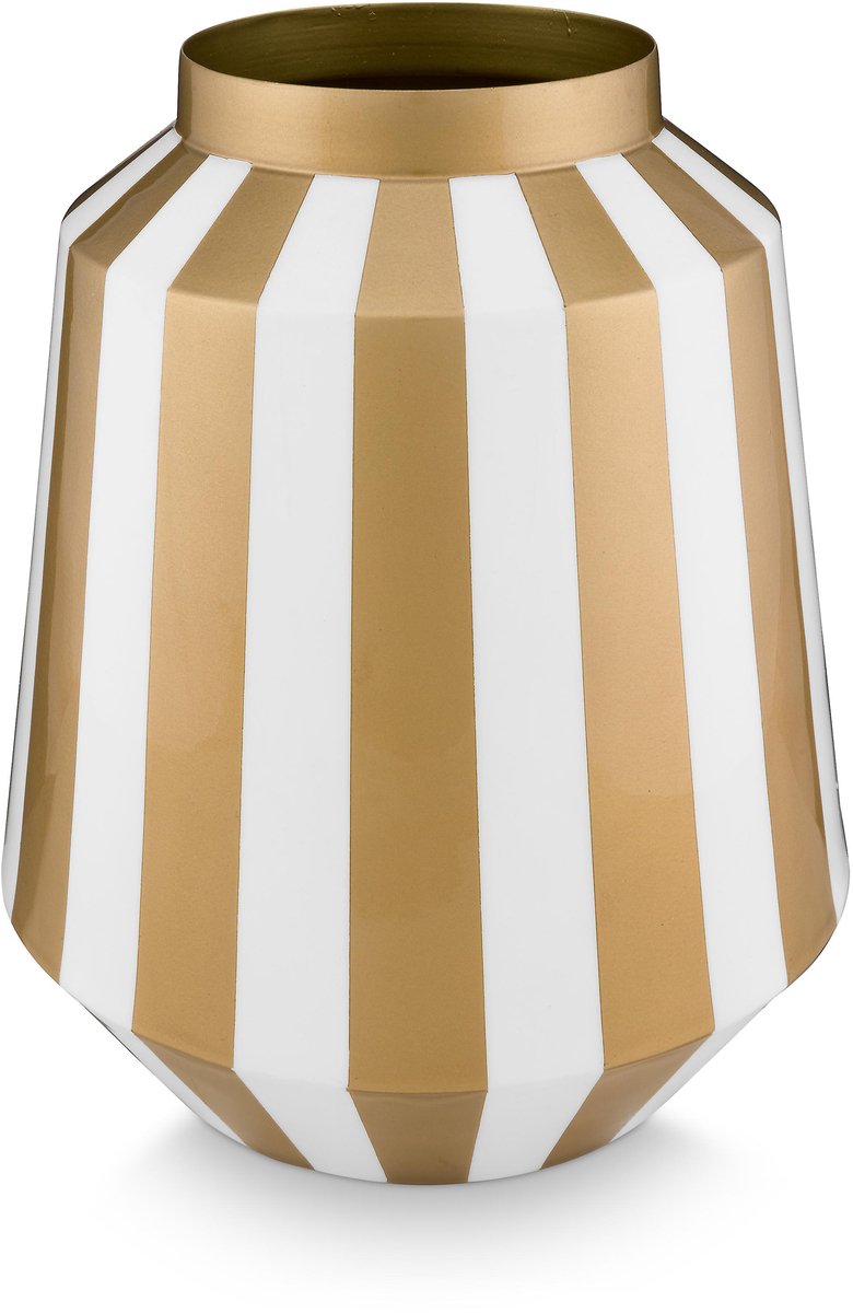 Pip studio jarrón rayas - florero de metal - oro blanco - 24x29cm