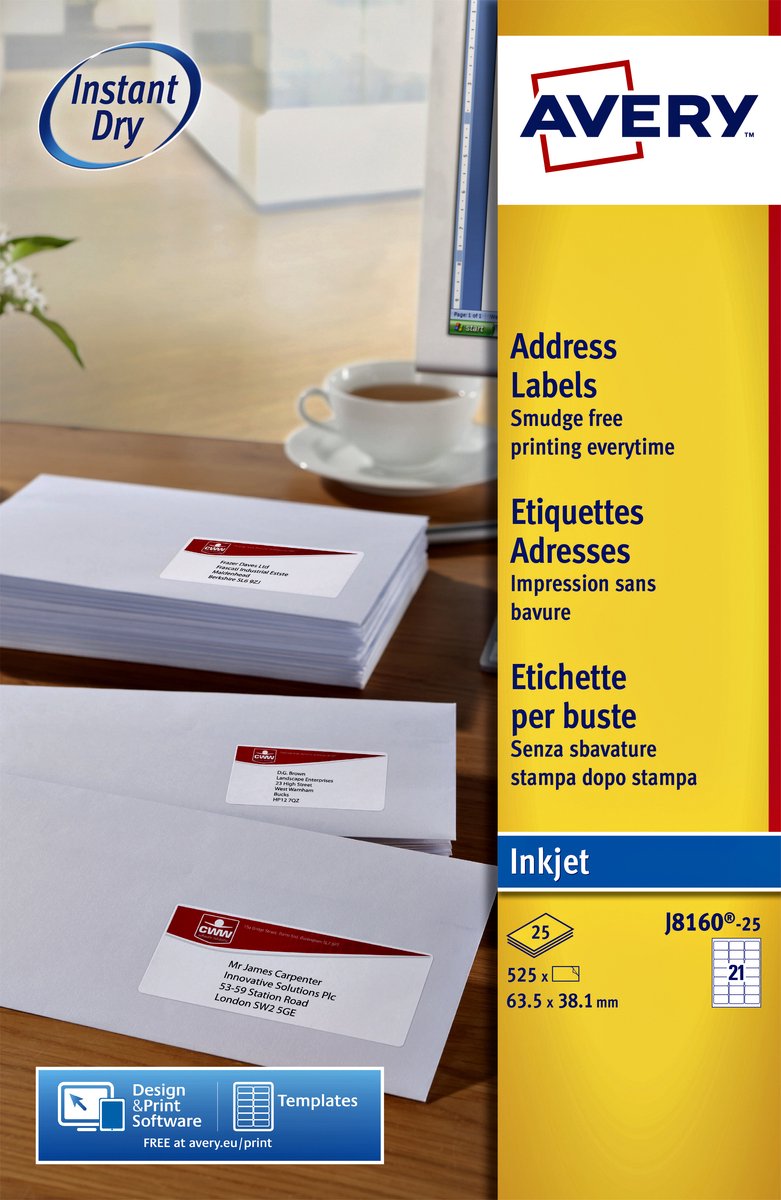 Etiqueta de dirección Avery blanca - inyección de tinta - ref j816-10