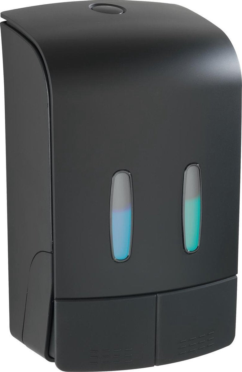 Dispenser di sapone disinfettante Wenko Tartas - 2x480ml plastica nero opaco - montaggio a parete - pompa per sapone