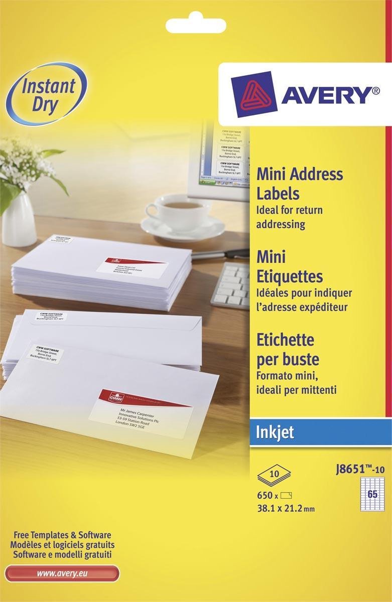 Minietiqueta Avery blanca - inyección de tinta - j8651