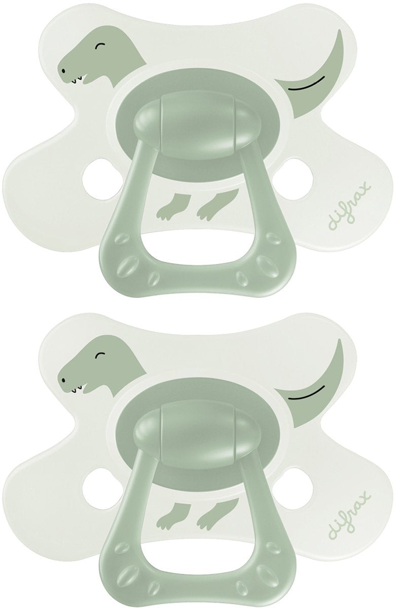 Difrax fopspeen natural - 18+ maanden - dino - groen - 2 stuks