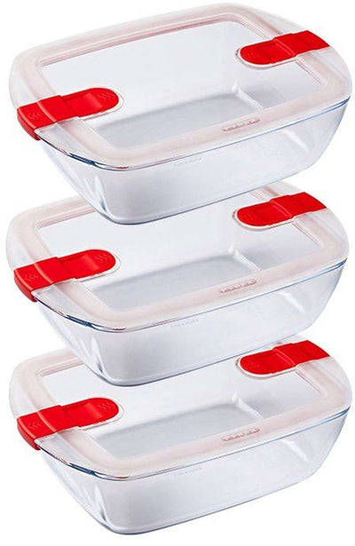 Pyrex - ciotola termica Cook rettangolare da 1,1 litri set da 3 pezzi - rosso trasparente