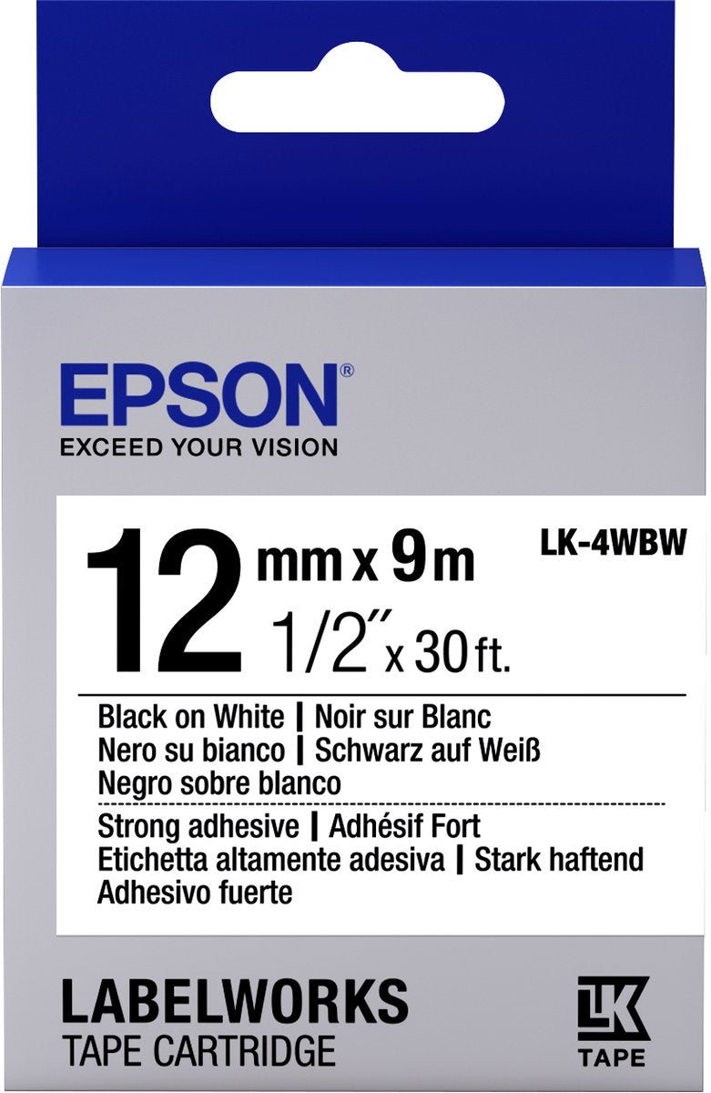 Epson strong adhesive tape - lk-4wbw strng adh blk wht 12 9