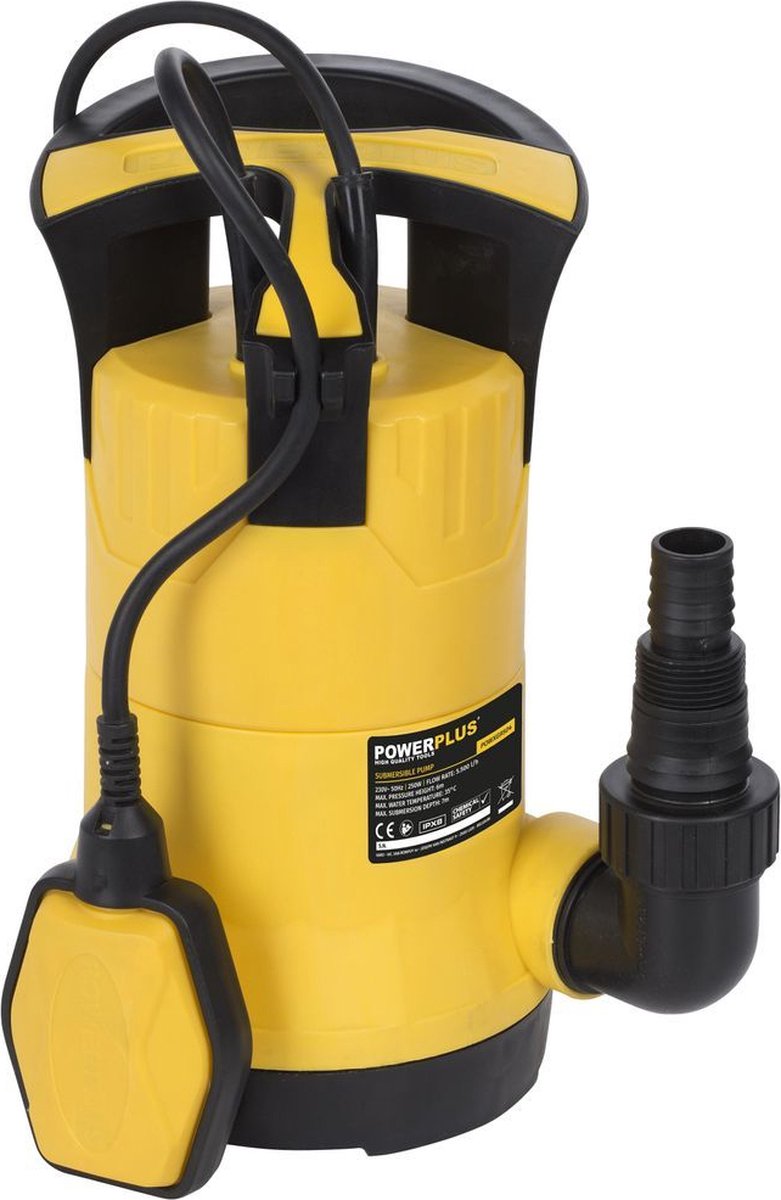 Bomba de agua eléctrica Powerplus POWXG9504 - Bomba sumergible de 250 W, temperatura máxima de 35°C y caudal de 5500 l hora, herramientas de jardín