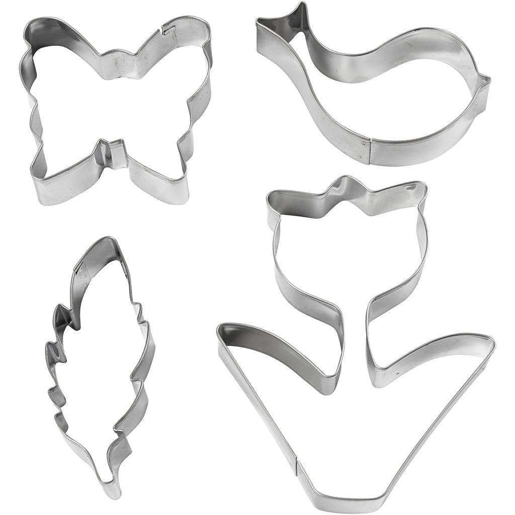 Formine per biscotti Creativ Company, fiore, uccello, farfalla, piuma, h: 11 cm, 4 pezzi 1 scatola