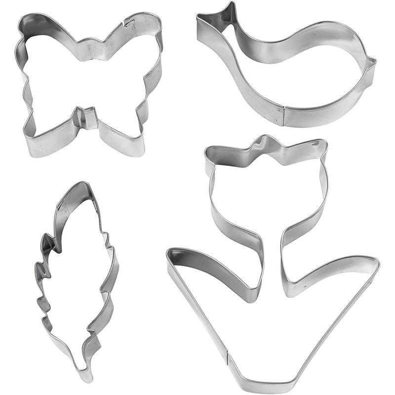 Formine per biscotti Creativ Company, fiore, uccello, farfalla, piuma, h: 11 cm, 4 pezzi 1 scatola