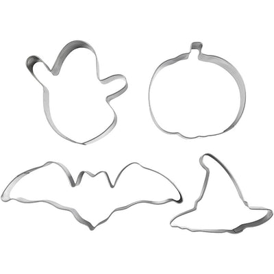 Formine per biscotti Creativ Company, fantasma, zucca, cappello da strega, pipistrello, h: 2 cm, misura 7-12,4 cm, 4 pezzi 1 scatola