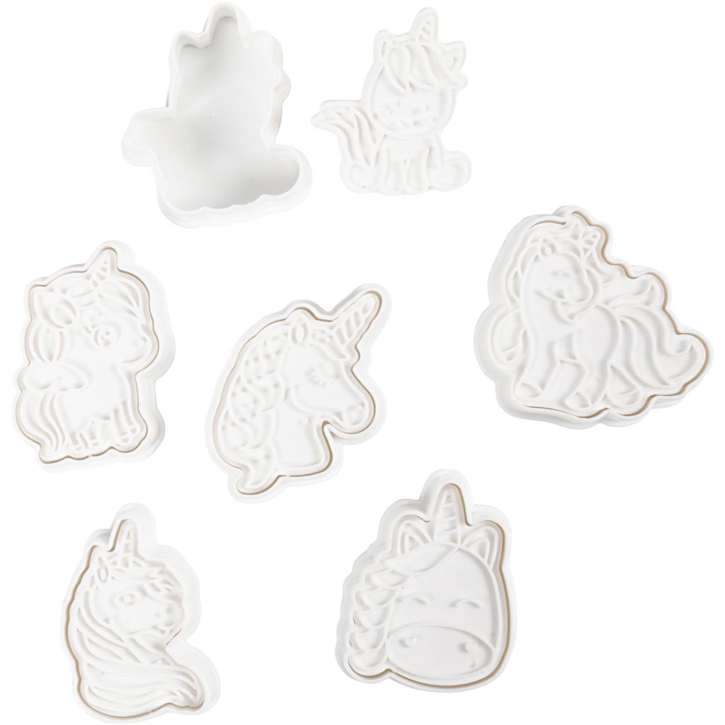Formine per biscotti Creativ Company con timbro, unicorno, misura 6-7,5 cm, bianco, 6 pezzi 1 scatola