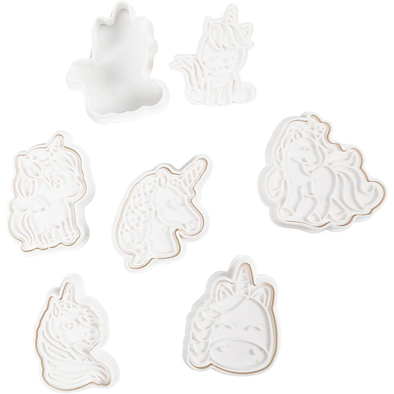 Formine per biscotti Creativ Company con timbro, unicorno, misura 6-7,5 cm, bianco, 6 pezzi 1 scatola