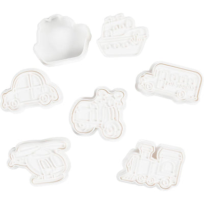 Creativ company cortadores de galletas con sello, transporte, tamaño 3,5-5,5 cm, blanco, 6 piezas 1 caja