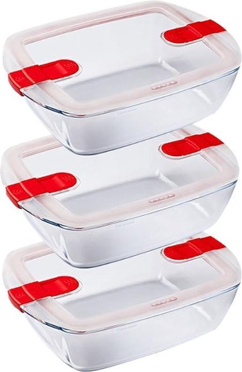 Pyrex - ciotola termica Cook rettangolare da 1,1 litri set da 3 pezzi - rosso trasparente