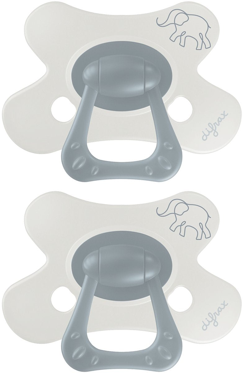 Chupete natural Difrax - 6 a 12 meses - elefante - estampado elefante gris - 2 piezas