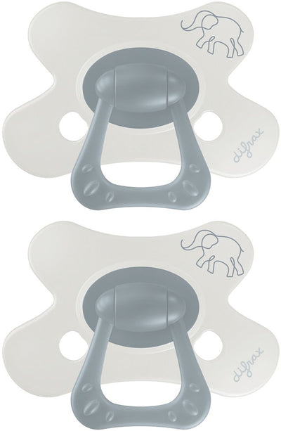 Difrax fopspeen natural - 6 tot 12 maanden - olifant - grijs olifantenprint - 2 stuks