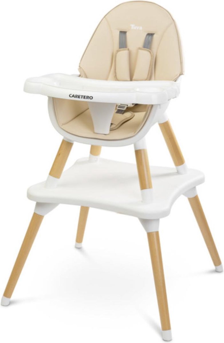 Caretero caratero tuva houten kinderstoel - 2 in 1 - kinderstoeltje- eetstoel - voedingsstoel - beige