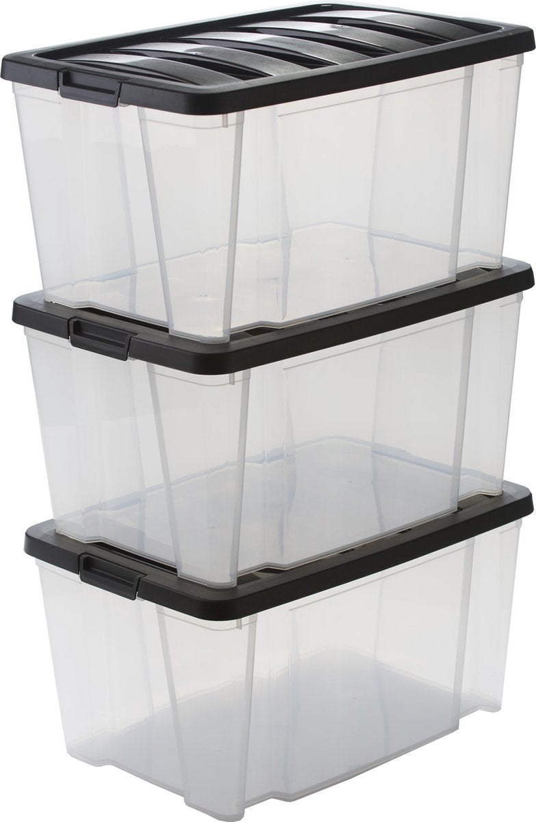 Caja de almacenamiento Iris práctico - 45 l - plástico - negro transparente - juego de 3