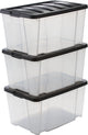 Iris handybox opbergbox - 45l - kunststof - transparant zwart - set van 3