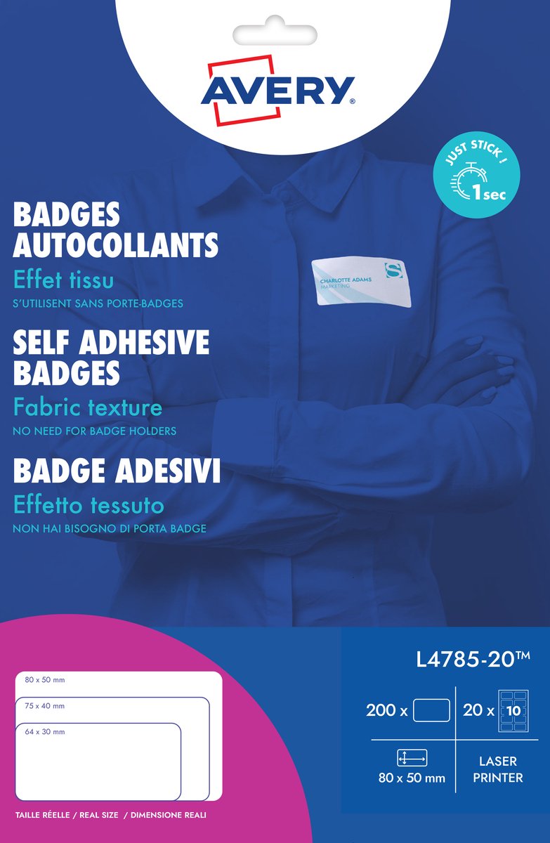 Avery badge etiket 50x80mm np 20 vel 10 etiketten per vel wit av-l4785-20