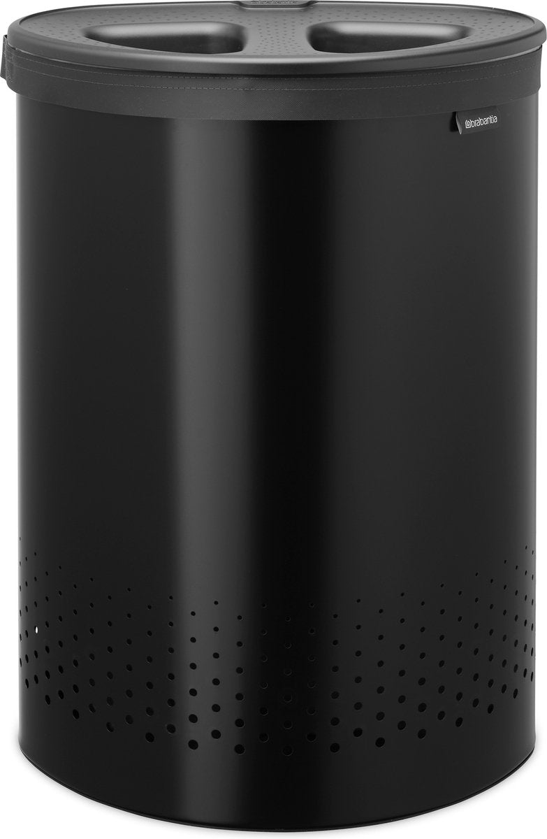 Brabantia wasmand - met deksel - 55 l - wassorteerder - 2 vakken - matt black dark grey