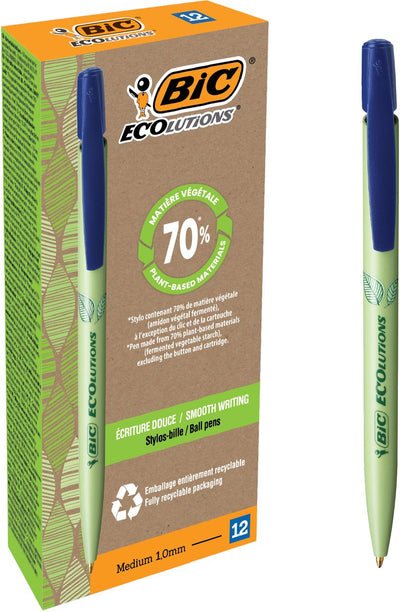Penna a sfera Bic ecolutions media clic bio-based blu medio | 12 pezzi