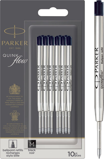 Recambio para bolígrafo Parker - punta media - tinta quinkflow negra - 10 unidades