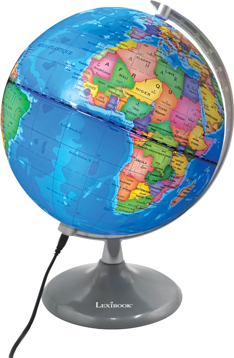 Globo luminoso diurno y nocturno Lexibook: mapa de la Tierra durante el día y mapa de las constelaciones que se iluminan (francés)