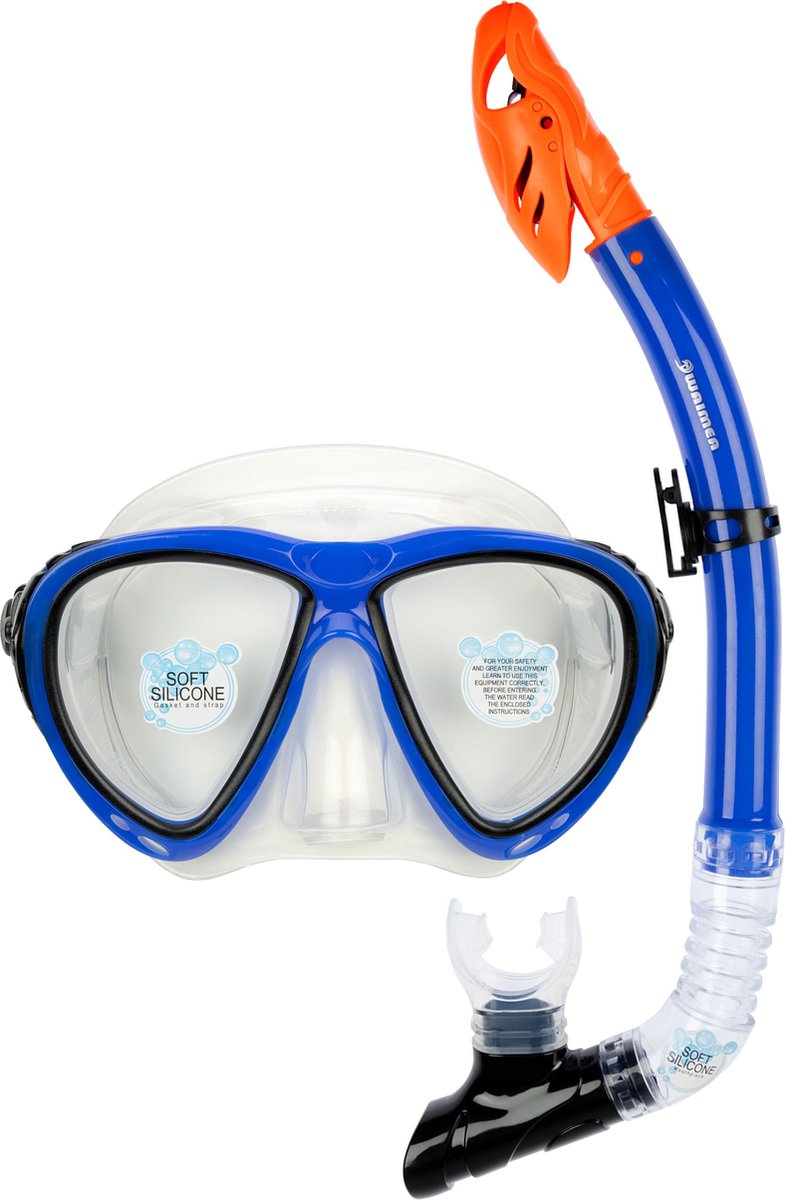 Gafas de buceo Waimea con snorkel de silicona - senior - negro azul