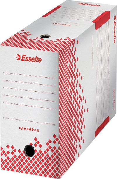 Caja de archivo sostenible Esselte 25 x speedbox 15 - 15x25x35cm - a4 - 100% reciclable - rojo blanco