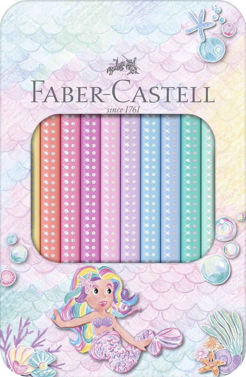 Faber-castell kleurpotloden - jumbo sparkle - 10 stuks in blik - pastelkleuren - fc-210910