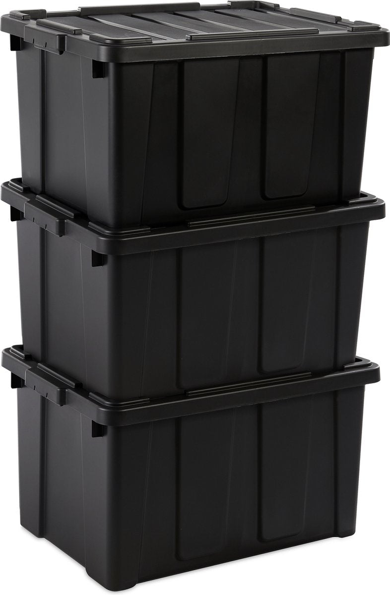 Robusta scatola portaoggetti Iris Power Box - 68 l - 100% plastica riciclata - nera - set da 3