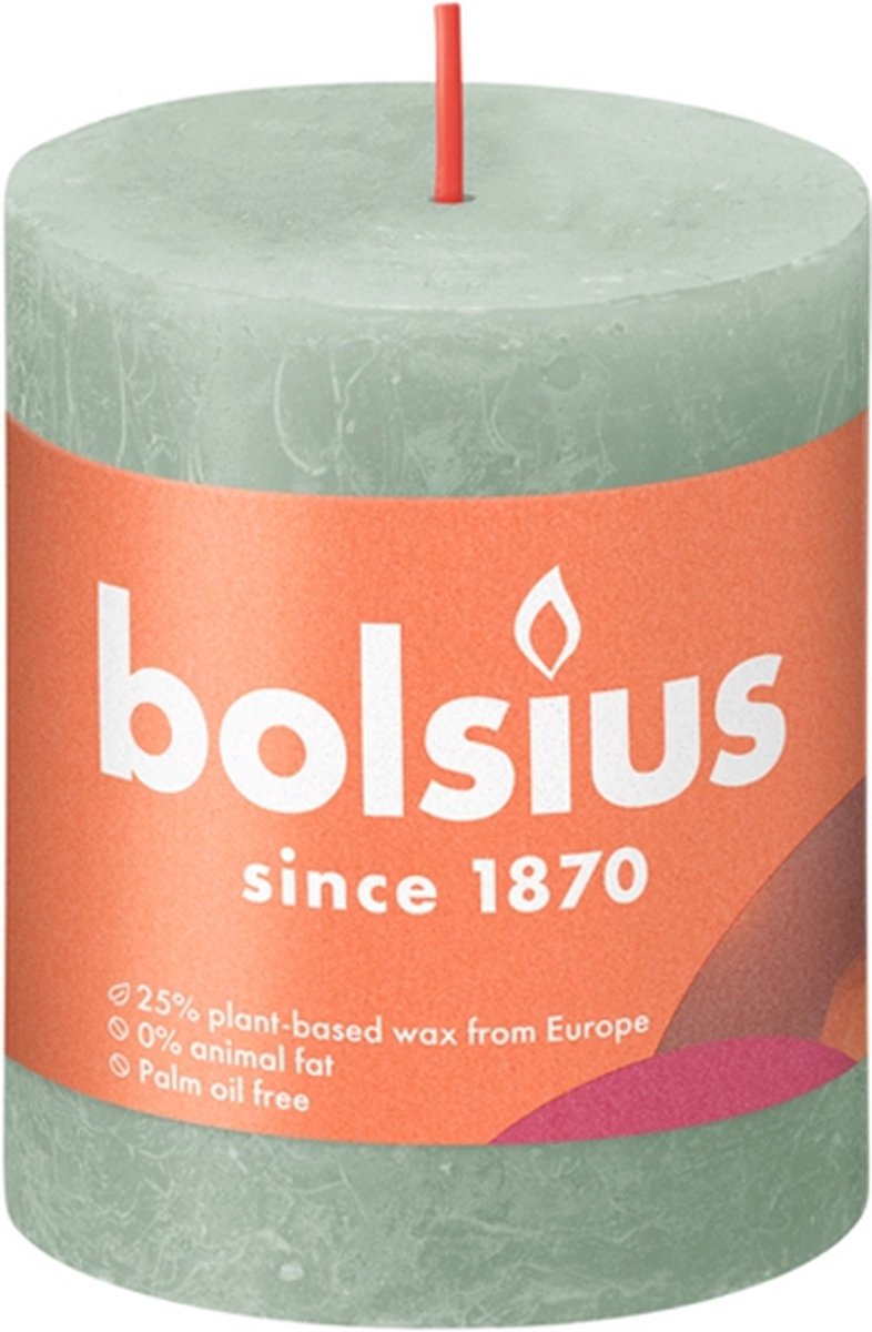 Bolsius rustic pillar candle jade green ø68x80 mm 30 hours (4 pieces)