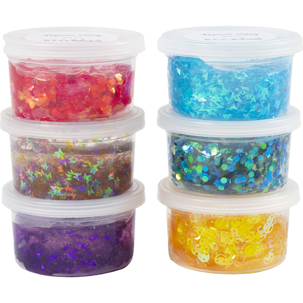 Argilla paillettes Creativ Company, armonia verde blu, armonia rosa viola, 6x60 gr 1 scatola