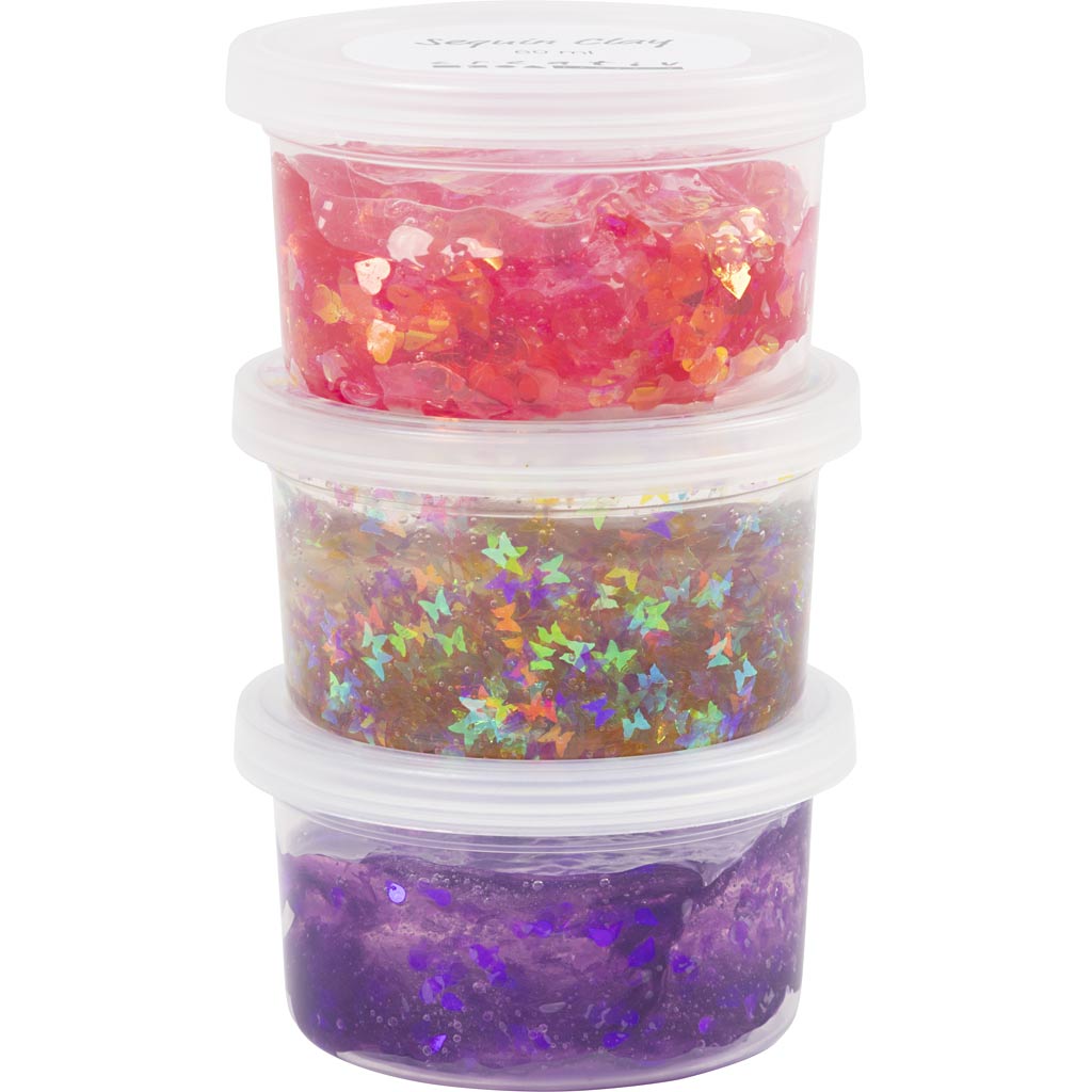 Creativ company arcilla de lentejuelas, armonía rosa violeta, 3x60 gr 1 caja