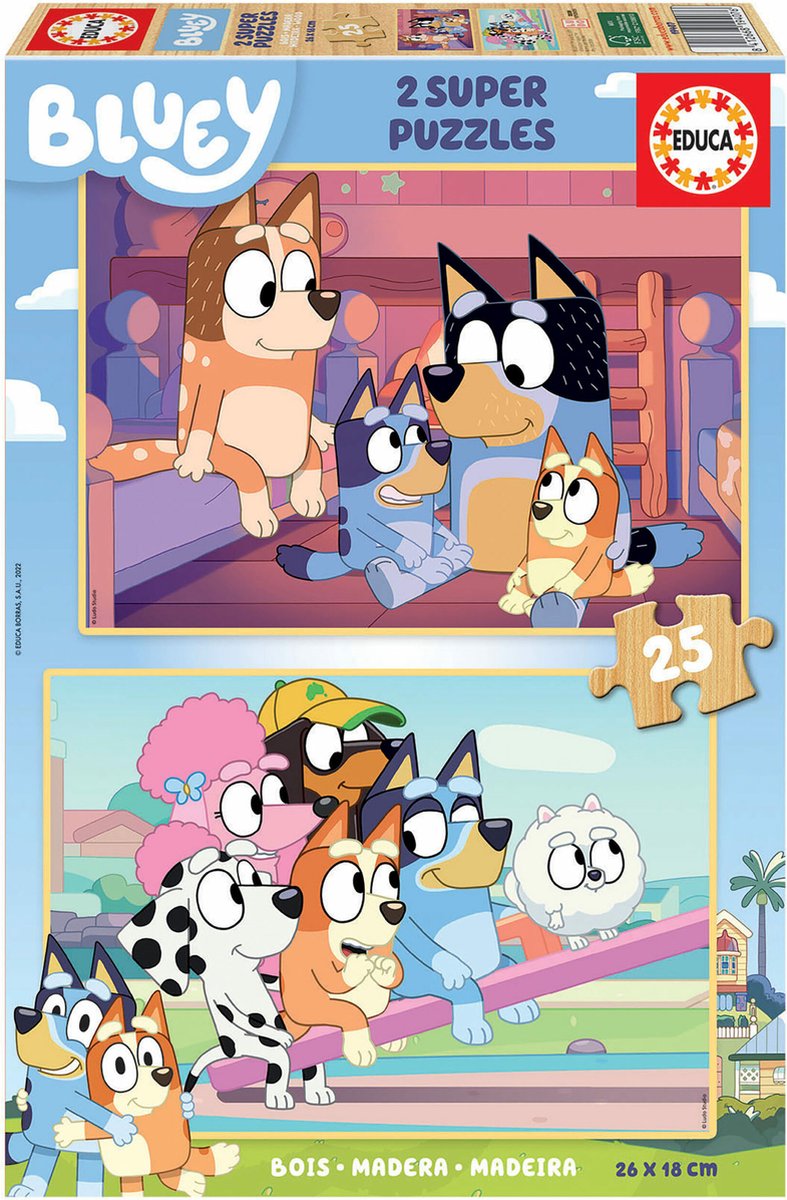 Educa - houten puzzel - 2 x 25 stukjes - bluey - legpuzzel - kinderpuzzel