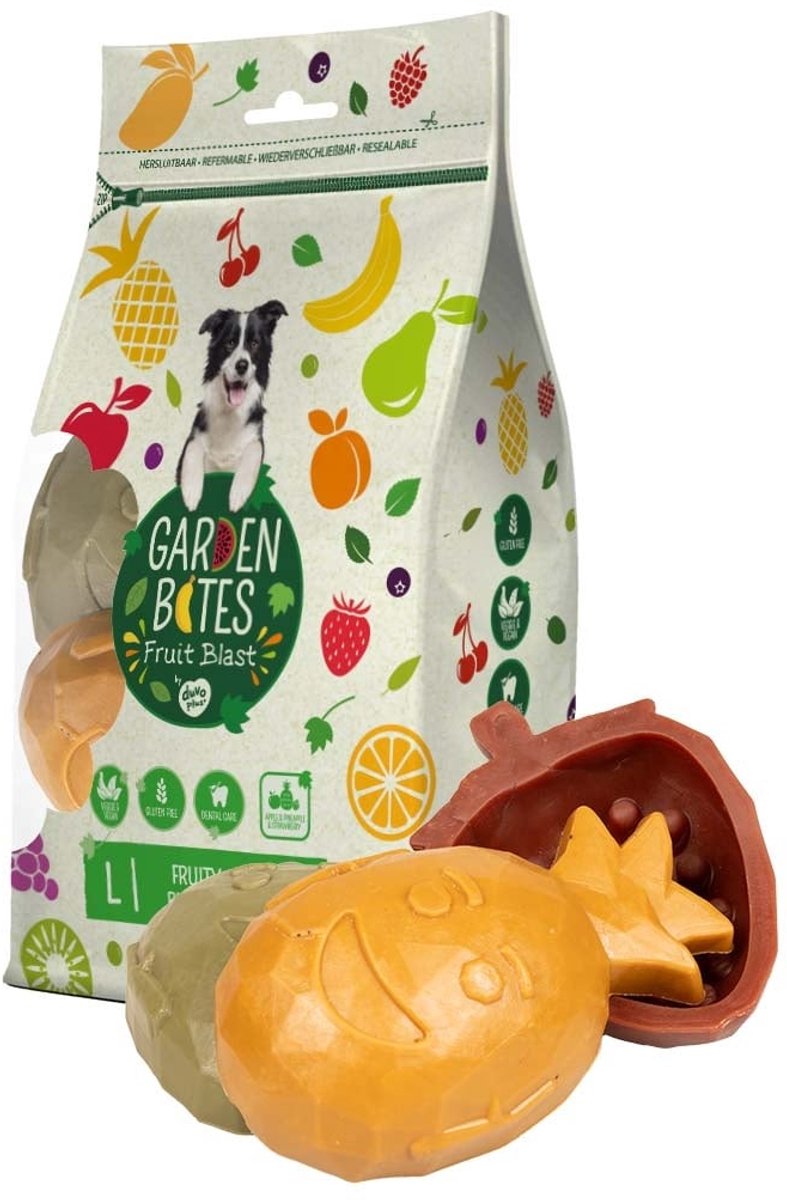 Duvo plus bocconcini da giardino - snack per cani Fruity Buddies - dolcetti per cani - vegetariani senza glutine - grandi 3 pezzi