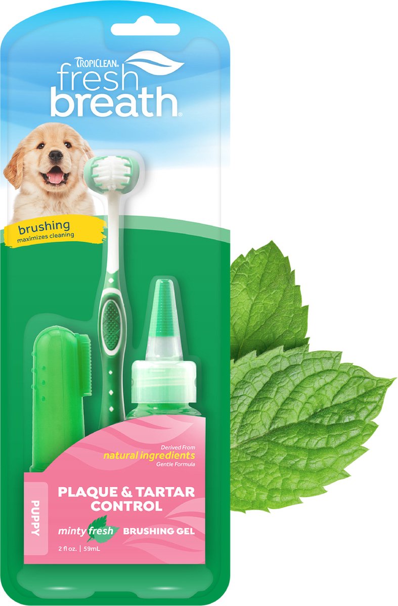 Tropiclean gel dental para cachorros con cepillo de dientes - kit limpieza dientes - 59 ml