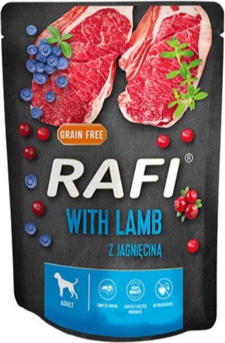 Rafi adult - cibo umido per cani - agnello, mirtillo rosso - senza cereali - 300 g