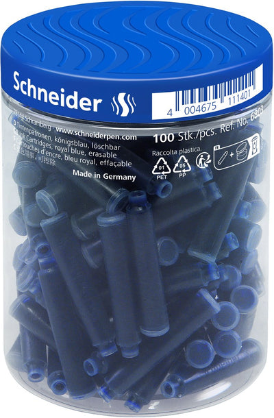 Schneider writing instruments schneider ink cartridges - container of 100 pieces - royal blue - s-6803