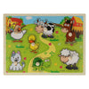 Puzzle de madera con animales de granja, 7 piezas.