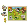 Puzzle de madera con animales de granja, 7 piezas.
