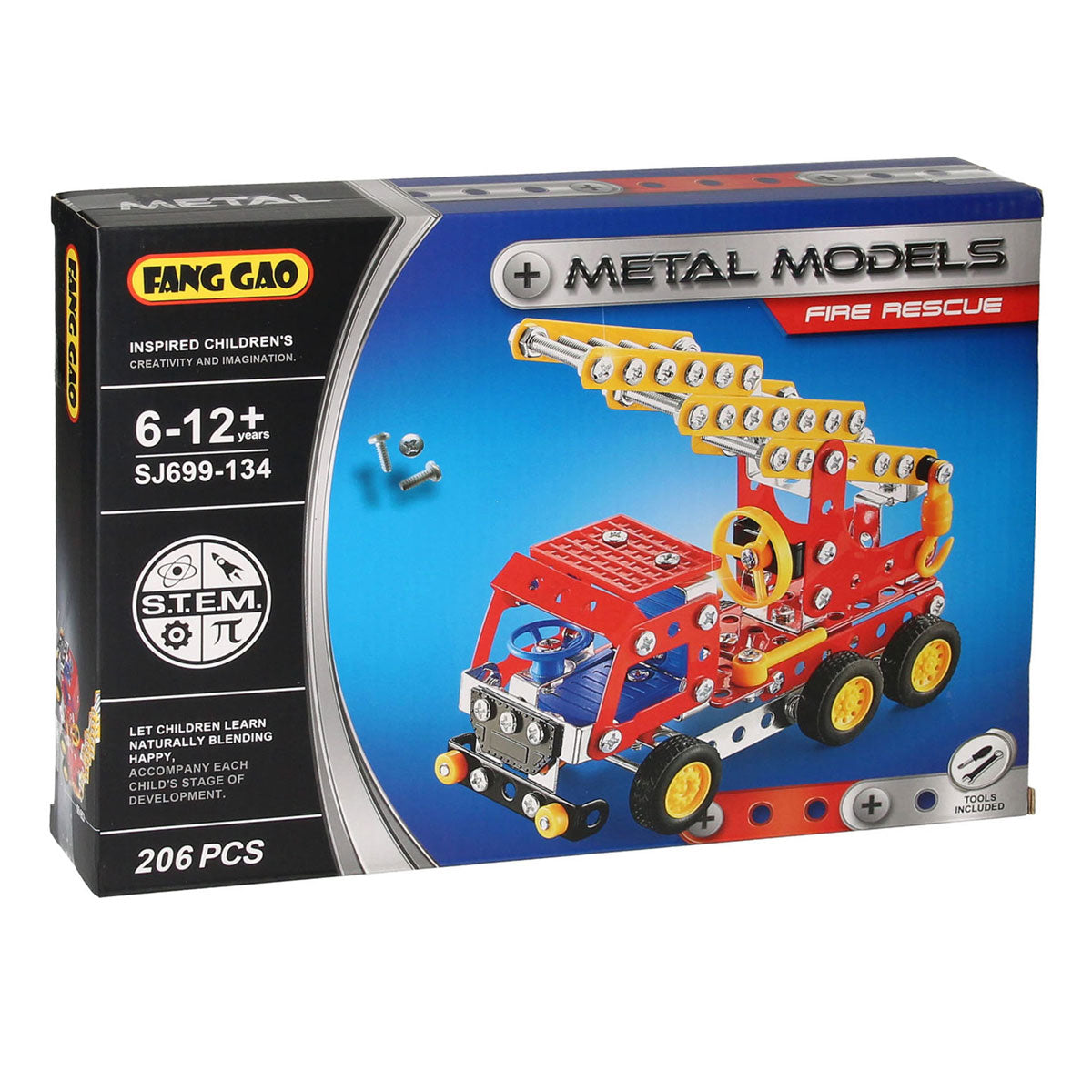 Juego de construcción de metal para camión de bomberos con escalera, 206 uds.